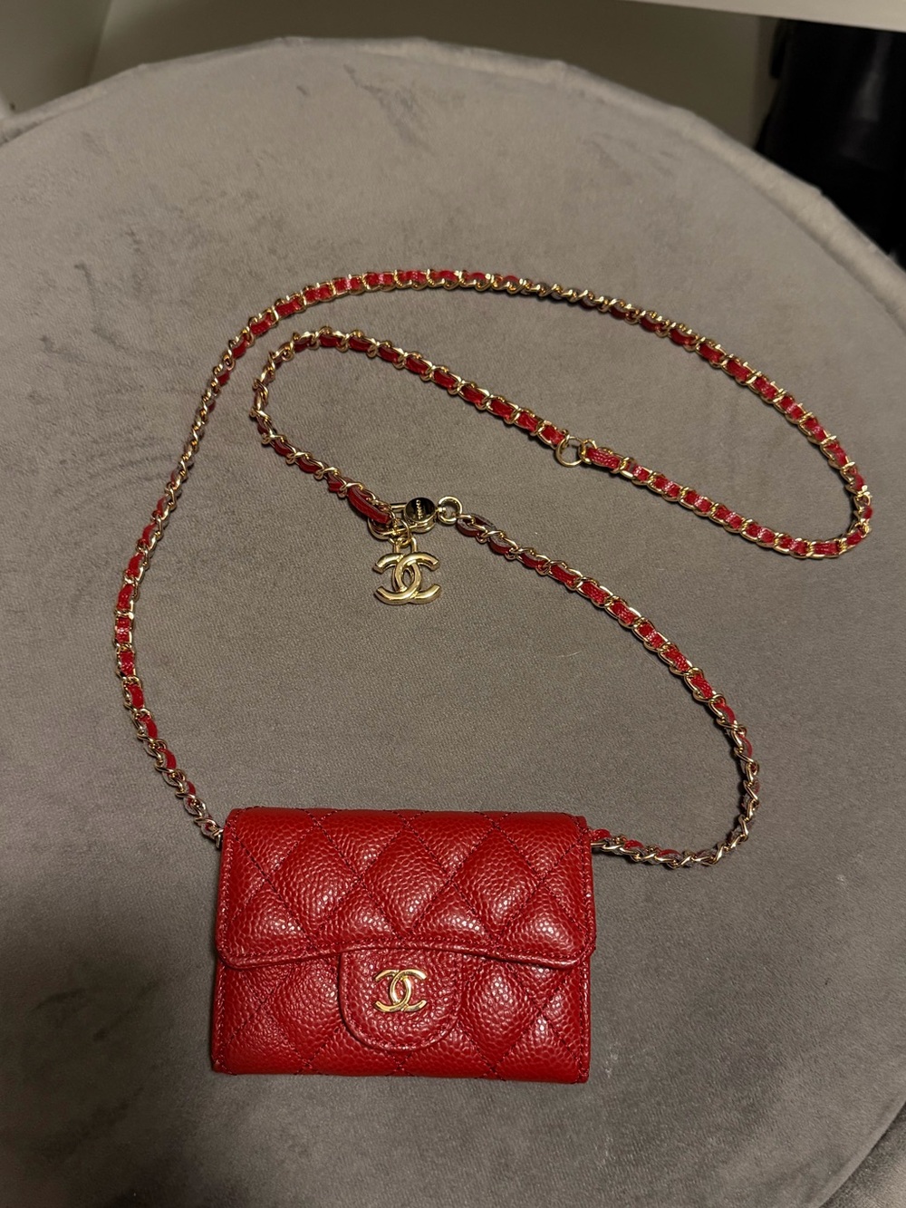 CHANEL Red Quilted Mini Cardholder-on-Chain